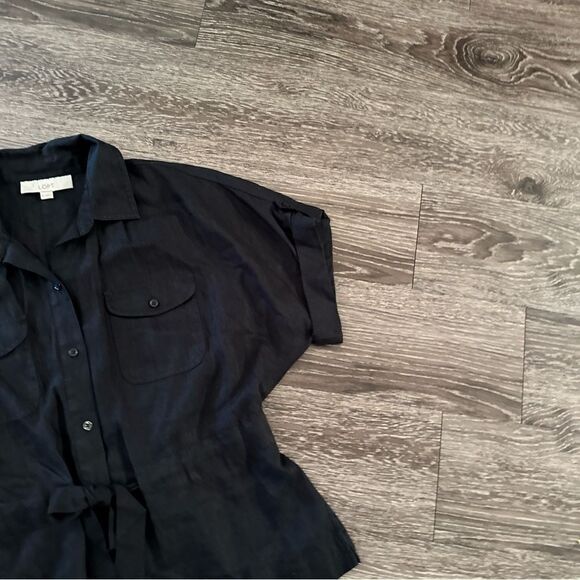 Loft Linen Short Sleeve Tie Waist Button Up - Picture 4 of 8